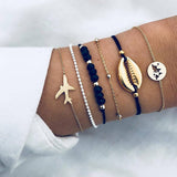 4pcs/Set Bohemian Stone beads chains bracelets Set For Women Metal Heart Round Tassel charm Bangle Fashion Jewelry