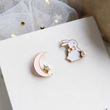 Asymmetry Of Fashion Cute Cat Fan Earring Kitten Stud Earrings Pink Rabbit Cherry Blossom Accessories Trend Party Jewelry Gift