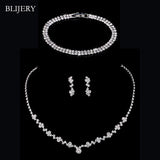 Fashion Crystal Bridal Jewelry Sets Silver Color Geometric Choker Necklace Earrings Bracelet Wedding Jewelry Sets