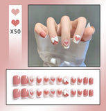 Mtcytea 24Pcs/Box Sweet Short Round/Square Head False Nail Art Full Cover Detachable Artificial Fake Nails Ballerina Press on Nails Tips