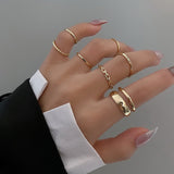 Bohemian Gold Color Chain Rings Set For Women Fashion Boho Moon Heart Butterfly Zircon Rings Party Trend Jewelry Gift