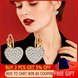 SINLEERY Shiny Full Rhinestone Heart Earrings For Women Gold Color Hoop Earring wedding accessories Party Jewelry ZD1 SSP