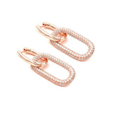 geoemtric dangling charm earring rose gold silver color iced out 5A cz link chain drop earring for women