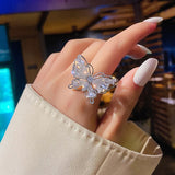 Korea Hot Selling Fashion Jewelry Exquisite Copper Inlaid Zircon Black Smart Butterfly Open Ring Female Prom Ring