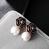 Trendy Style Camellia Flower Stud Earrings Pearl Flower Big Brand Eesign Earring Boucle Femme Pendante Chic Jewelry