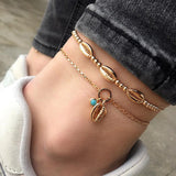 Bohemian Key Charm Anklet Set For Women Love Heart Lock Ankle Bracelet On Leg Foot Chain Female Beach Jewelry