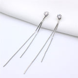 Long Silver Plated Crystal Leaf Tassel Drop Earrings For Women Wedding Fashion Jewelry Gift