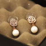 Famous Luxury Brand Designers Jewelry Elegant Full Crystal Flower Stud Earrings For Women Quality Rose Earring