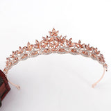 Mtcytea Hot Sale Crowns Simple Leaves Rose Gold Red Blue Tiaras Headdress Crystal Wedding Bride de Noiva Headband Festival Hair Jewelry