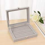 Velvet Gray Carrying Case with Glass Cover Jewelry Ring Display Box Tray Holder Storage Box Organizer Earrings Ring Bracelet