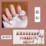 Mtcytea  24Pcs Fashion Short Round Head Fake press on Nail Cute MilkTea Color Shiny Gold Foil Blooming Gradient artificial nail with glue