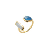 French New Retro Square Blue Oil Dripping Ring Fashion Temperament Simple Opening Ring Women&#39;s Jewelry