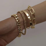 5Pcs/Set Bohemian Punk Cuban Chain Bracelets Set for Women Lock Snake Link Charm Bracelets Bangles Couple Fashion Wrist Jewelry