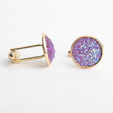 Simple Luxury Colorful Drusy Stone Cufflinks for Men Women Round Rhinestone Cuff links Novelty Shirt Sleeve Buttons Accessories