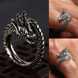 Gothic Punk Ring Men Retro Dragon Rings Gold Color Charm Rings Hip Hop Male Female Jewelry Gift Animal Ring Fashion Lucky Big