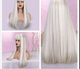 Cosplay Silver Gray Wig for Women Natural Long Silk Straight Hair Wigs With Bangs For Women Girl Heat Resistant Fiber