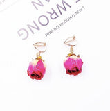 Mtcytea Women Natural Dried Flower Earrings Imitation Colors Rose Drop Earring Party Real Dry Flower Jewelry