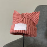 Mtcytea New Cute Women Fox Crochet Beanie Fashion Text Big Cloth Patch Winter Skullies Party Women Gift Hip-hop Knitted Hat