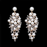 Mtcytea Gold Color Bridal Drop Earrings Simulated Pearl Crystal Statement Earrings for Women Wedding Party Jewelry Gift