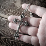 Large Detailed Cross Drill Pendant Jewel Necklace Silver Color Tone Gothic Punk Jewellery Fashion Charm Statement Women Gift(Red