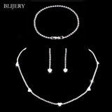 Fashion Crystal Bridal Jewelry Sets Silver Color Geometric Choker Necklace Earrings Bracelet Wedding Jewelry Sets