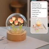 Tulips Fake Flower Mini Night Light Artificial Flowers Fake Plant Glass Bouquet Living Room Bedroom Festive Party Desktop Decor