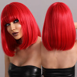 Mtcytea Short Bob Wig with Bangs Synthetic Ombre Wig for Women Natural Hair Wavy Wigs Cosplay Party Heat Resistant Hair Straight