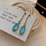 Huitan Aesthetic Long Hanging Earrings for Women Blue Cubic Zirconia Pendant Fashion Luxury Female Wedding Party Jewelry Gifts