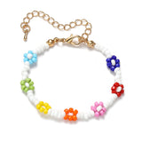 Mtcytea New Korean Cute Flowers Daisy Bracelets Transparent Colorful Beaded Handmade Elastic Wristband for Women Jewelry Dropshipping