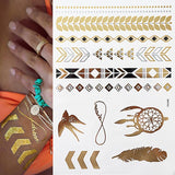 1 sheet Flash Boho Metallic Gold Feathers Shimmering Jewellery Festival Temporary Tattoo