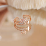 Mtcytea  Luxury Zircon Double Student Opening Rings for Woman Fashion Gothic Finger Jewelry Wedding Party Girl's Sexy Ring