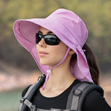 New Women Wide Large Brim Shawl Bucket Hat Summer Outdoor Fishing Hiking UV Anti Neck Protection Sun Cap Ladies Hats Bonnet