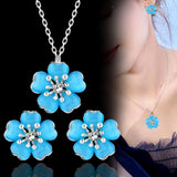 SINLEERY Charm Opal Stone Plum Flower Necklace Earrings Jewelry Sets For Women Wedding Party Rose Gold Color Jewelry ZD1 SSP