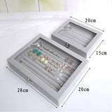 Velvet Glass Ring Earring Jewelry Display Organizer Box Tray Holder Storage Case