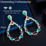 CWWZircons Gorgeous Round Brazilian Blue Cubic Zirconia Dangle Earring for Women Cute Aesthetic Luxury Bridal Jewelry Gift CZ775