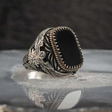 Retro Handmade Turkish Ring For Men Vintage Double Swords Black Zircon Rings Punk  Trendy Islamic Religious Muslim Jewelry