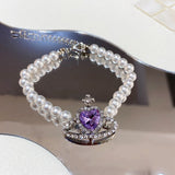 Korean Fashion Purple Heart Crystal Stud Earrings For Women Elegant Planet Rhinestone Boucle D'oreille Jewelry Gifts