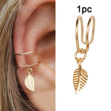 Gold Color Leaves Ear Cuff Black Non-Piercing Ear Clip Earrings for Women Men Fake Cartilage Earring Cuff Jewelry Wholesale