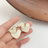 New Fashion Korean Drop Earrings For Women White Enamel Double Heart Korean Jewelry Female Earring Girls Gift