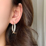 Mtcytea Fashion Cross Curved Earrings,Zircon Curved Earrings, Curved Stick Front Back Linear Drop Earrings, Simple Curved Wire Earrings