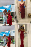 Mtcytea  MO Sexy Spaghetti Strap Backless Summer Dress Women Satin Lace Up Trumpet Long Dress Elegant Bodycon Party Dresses