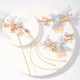 FORSEVEN Chinese Hair Accessories Women Flower Pearls Hairpins Long Tassel Headpieces Sticks Hair Comb Bridal Jewelry Sets