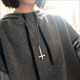 Stainless Steel Inverted Cross Pendant Choker Necklace Charm Couples Jewelry Women's Neck Chain Christmas Gift Lady Necklace