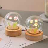 Tulips Fake Flower Mini Night Light Artificial Flowers Fake Plant Glass Bouquet Living Room Bedroom Festive Party Desktop Decor