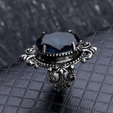 Classic Sea Blue Crystal Ring For Women European and American Vintage Thai Silver Color Oval Hand Jewelry Accessories