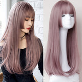 Synthetic Long straight hair black comic bangs girl wig natural bangs cosplay Lolita party Heat-resistant wig