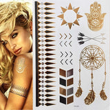 1 sheet Flash Boho Metallic Gold Feathers Shimmering Jewellery Festival Temporary Tattoo