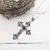 Large Detailed Cross Drill Pendant Jewel Necklace Silver Color Tone Gothic Punk Jewellery Fashion Charm Statement Women Gift(Red