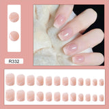 24Pcs/box Manicure Piece Blue Smudged Short Nail Piece Fake Nail Finished Detachable Nail Sticker Nail Decoration Accessories