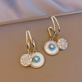 Classic Round Shell Flower Pendant Earrings Korea Luxury Jewelry Wedding Party Temperament For Womans Accessories
